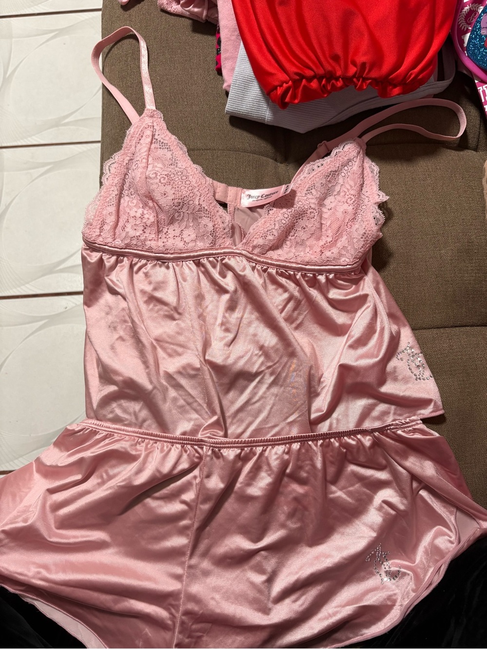 Juicy Couture Pink Satin Lace-Trim Chemise